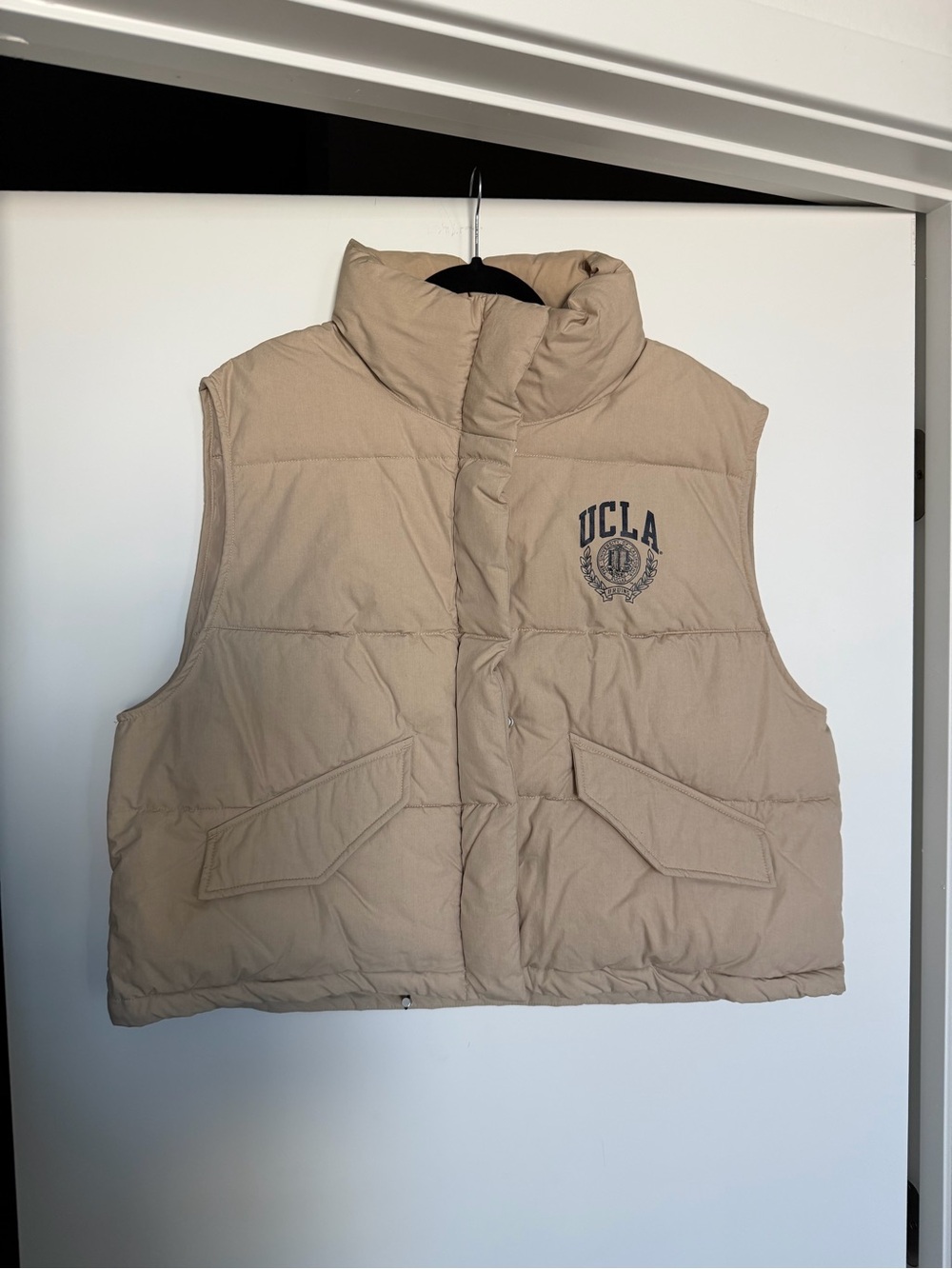 H&M Beige Quilted Puffer Vest with UCLA Logo